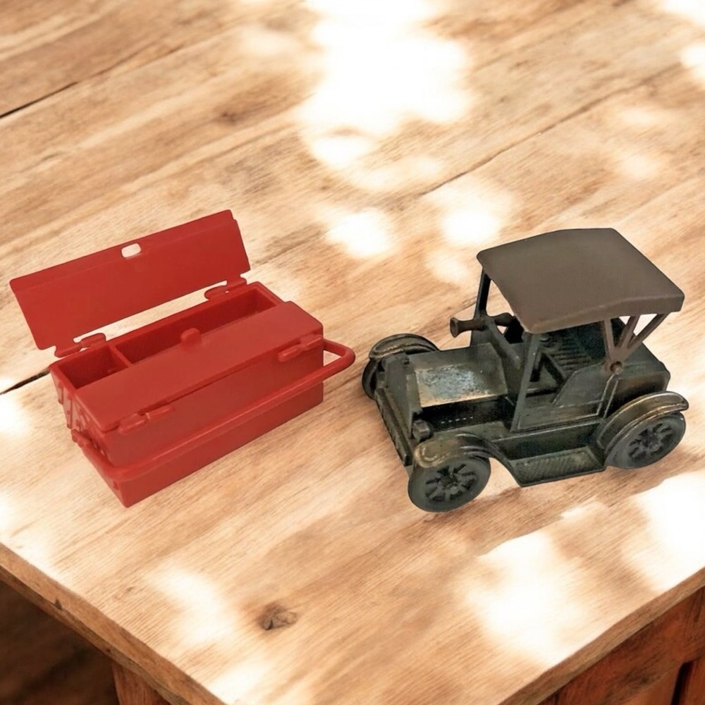 Two Vintage Novelty Sharpeners, Toolbox (W Germany) Ford Car Minature Dollhouse